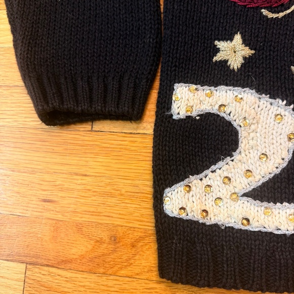 Vintage Y2K 2000 Happy New Year Cardigan Beaded Sequin Knit Sweater Black Gold - Picture 9 of 11